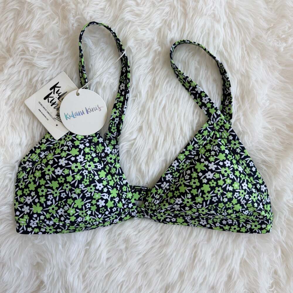 Kulani Kinis Green Ditsy Floral Print Bralette Bikini Top